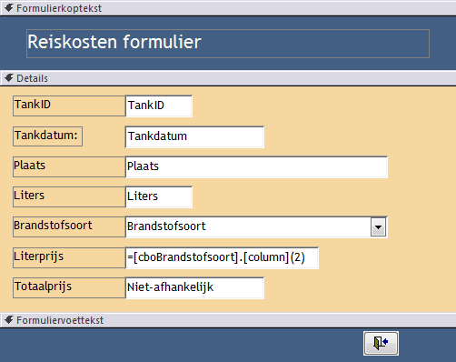 Reiskosten formulier