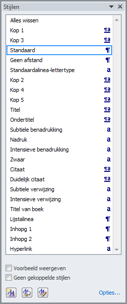 Navigatiepaneel Stijlen