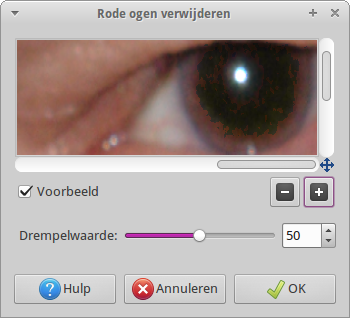 Voorbeeldvenster Rode Ogen filter
