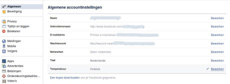 algemene accountinstellingen