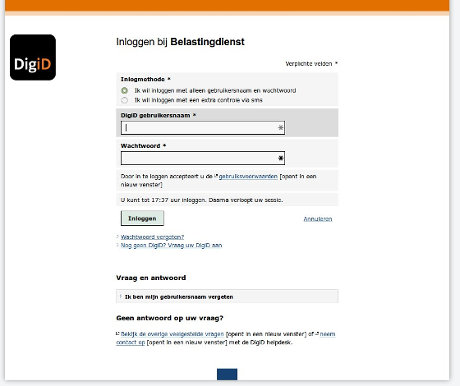 inloggen belastingdienst