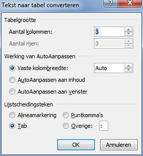 Tekst naar tabel